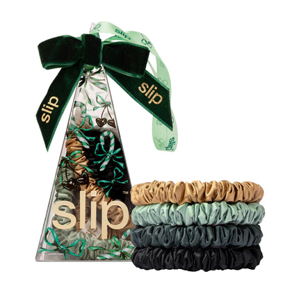 SLIP Élastiques à Cheveux en Soie Noir, Vert Épinard, Or et Pistache