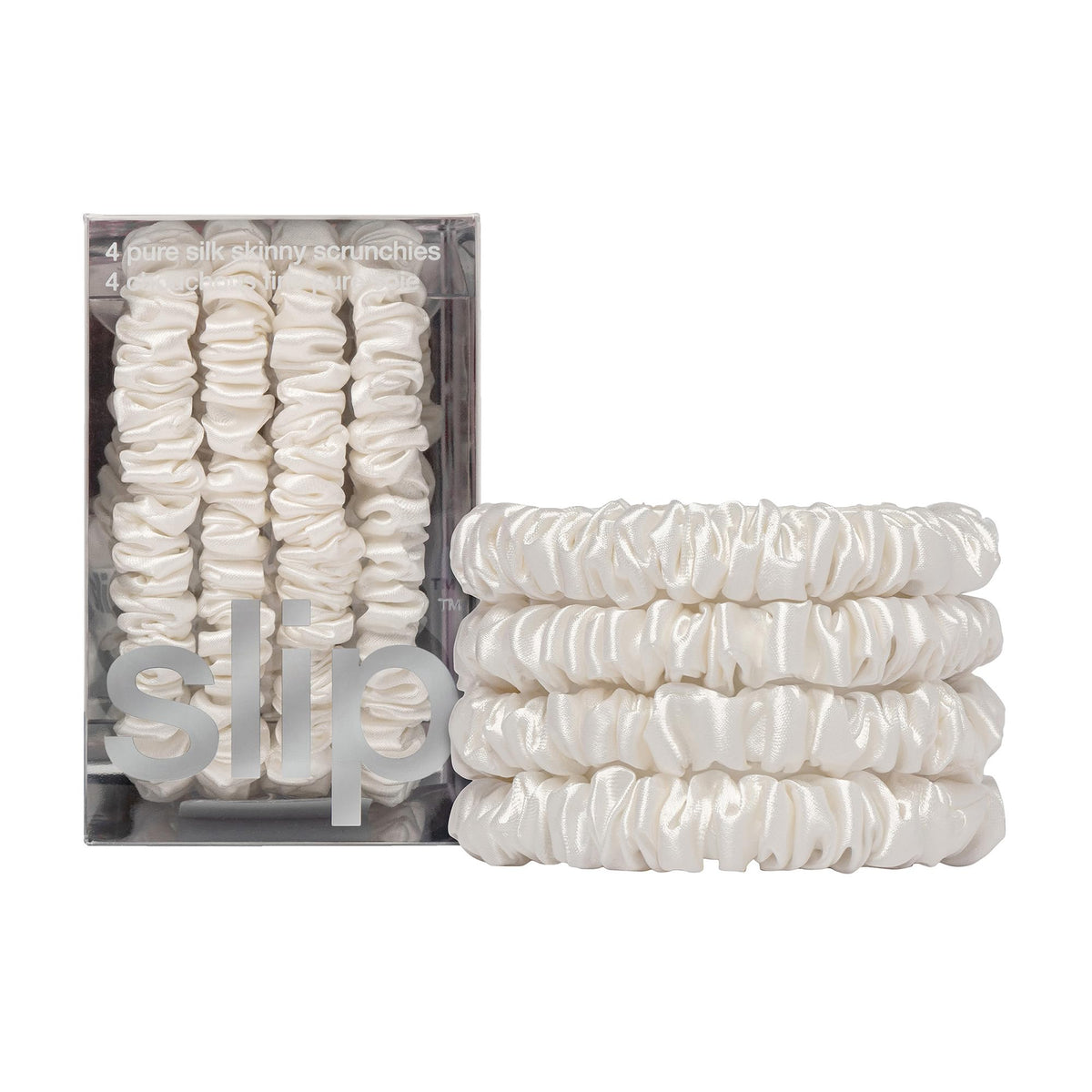 SLIP Scrunchies en soie blanche, ensemble de 4, vue de face