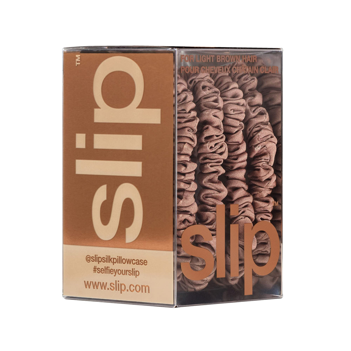 SLIP Scrunchies en soie brun clair avec un cadre décoratif