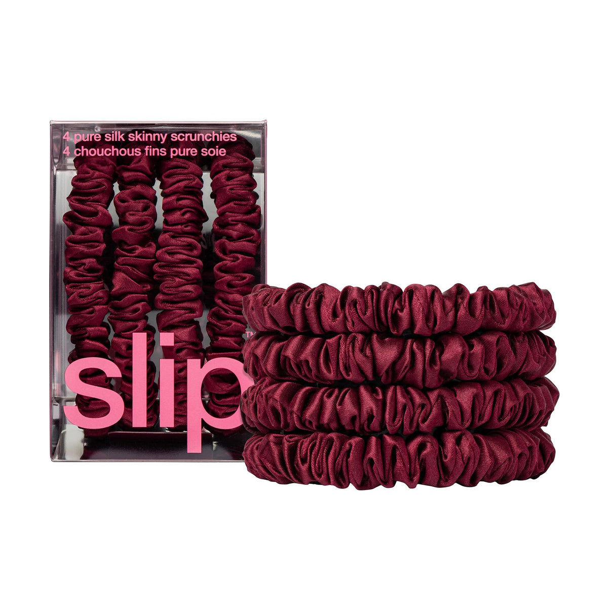 SLIP scrunchies en soie maroon vue de face