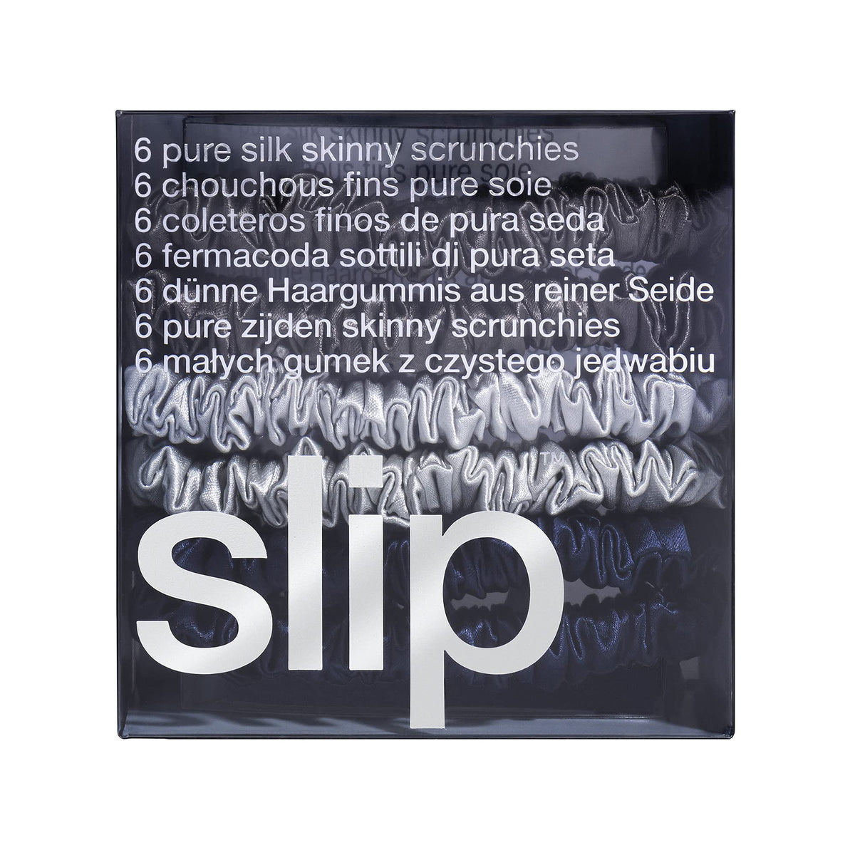 SLIP Scrunchies en Soie Midnight, ensemble de 6 avec différentes angles
