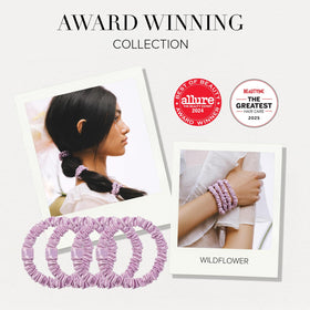 SLIP scrunchies en soie sur une surface blanche
