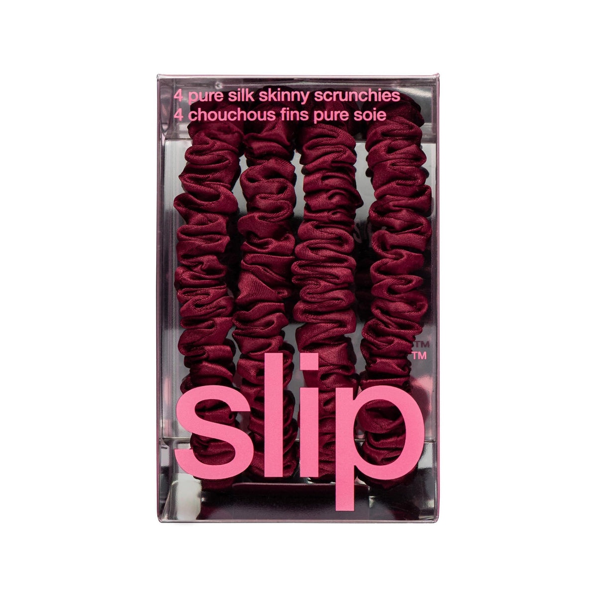 SLIP scrunchies maroon près d'un miroir