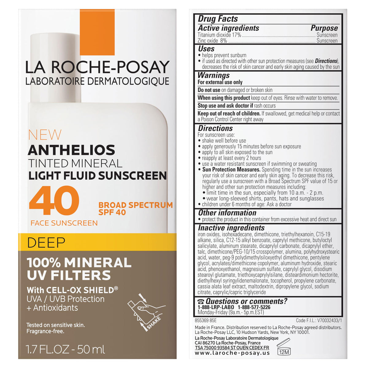 Soin solaire minéral La Roche-Posay avec ingrédients sur l'étiquette