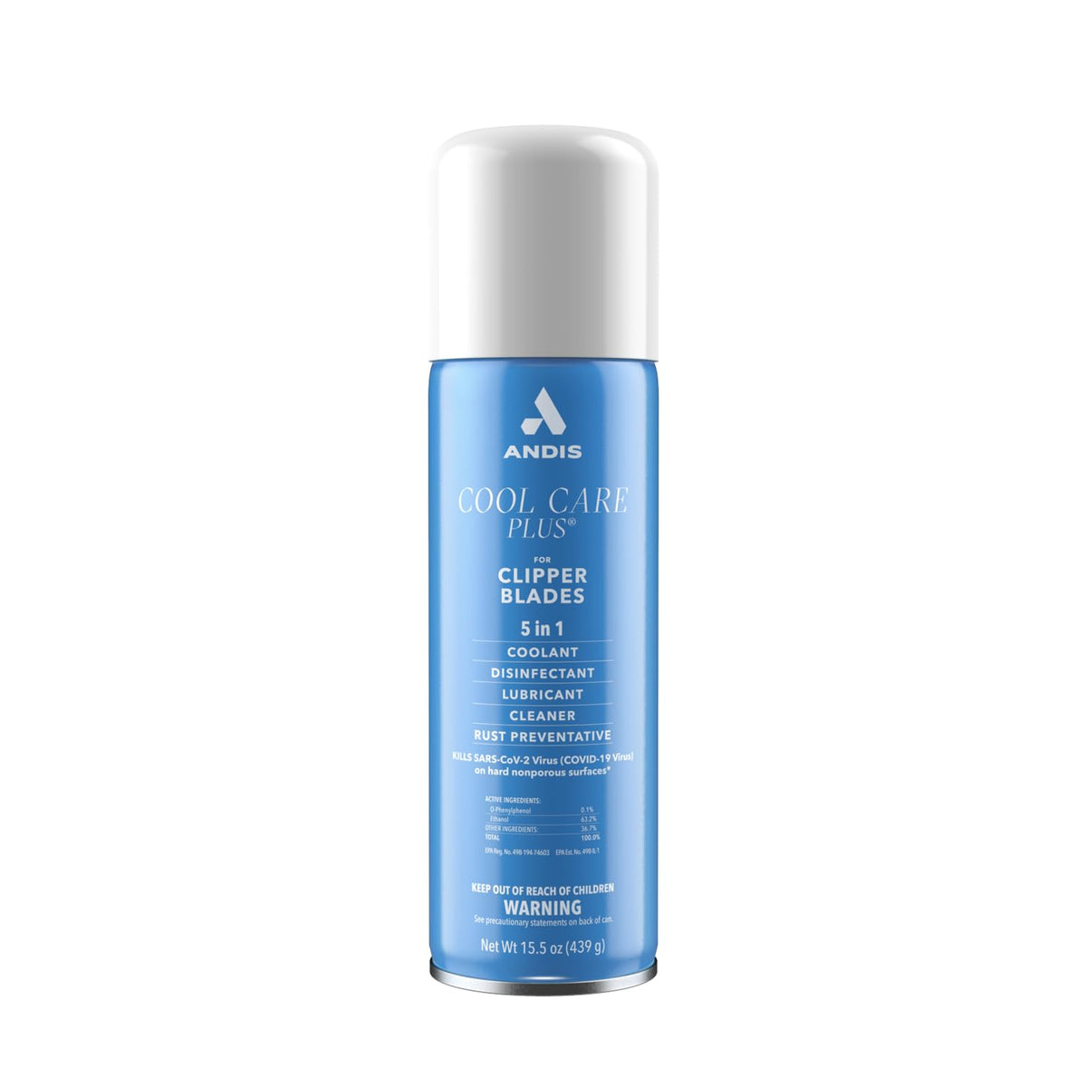 Spray Andis Cool Care Plus 5-en-1 vue avant avec bouchon