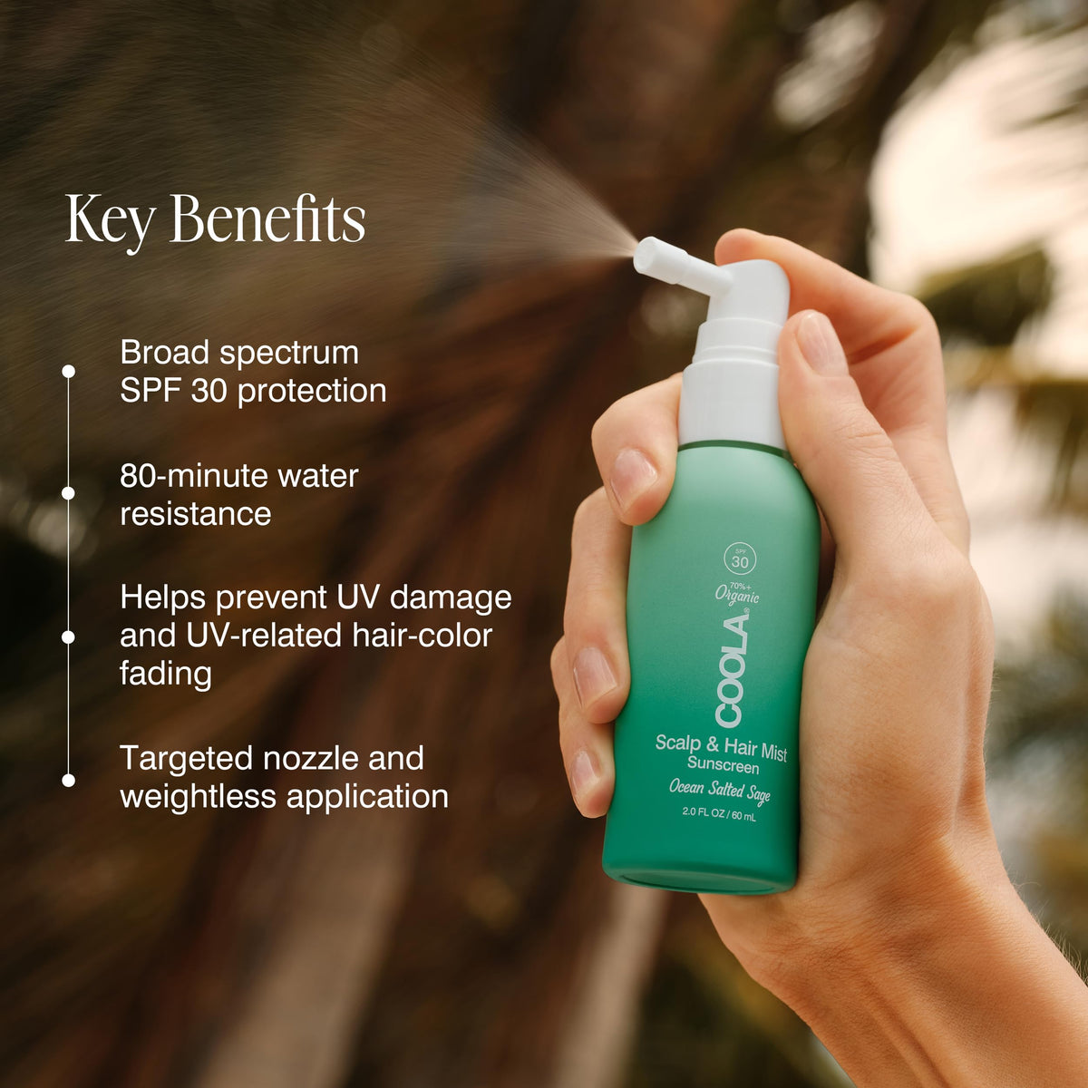 Spray COOLA avec un fond naturel en extérieur