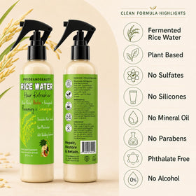 Spray d'Eau de Riz avec Romarin PRIDE AND BEAUTY avec un fond de produits de beauté