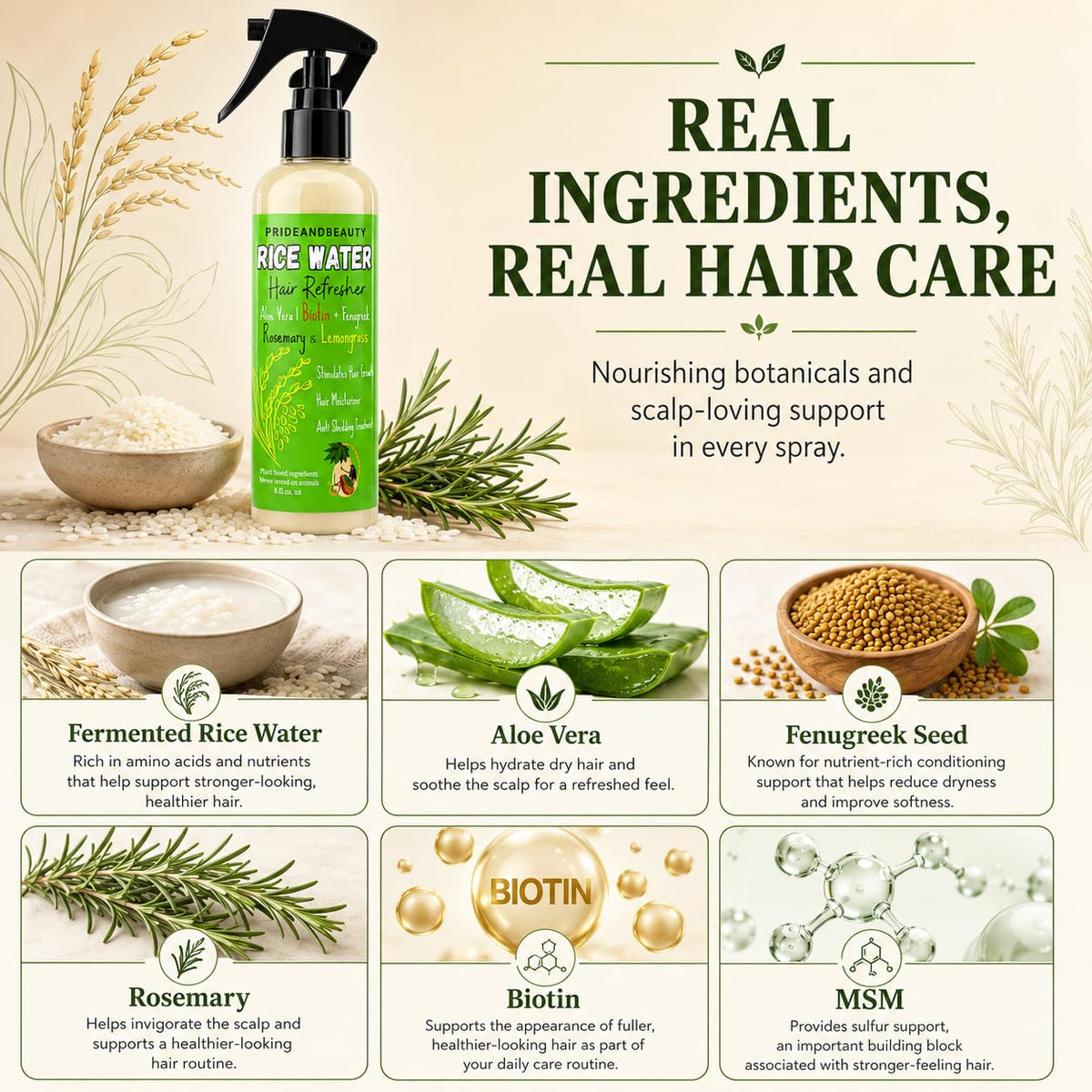Spray d'Eau de Riz avec Romarin PRIDE AND BEAUTY utilisé sur des cheveux bouclés