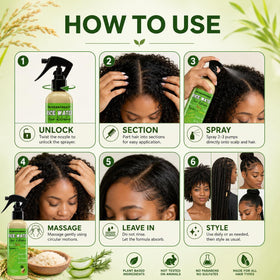 Spray d'Eau de Riz PRIDE AND BEAUTY sur une coiffe de tresses