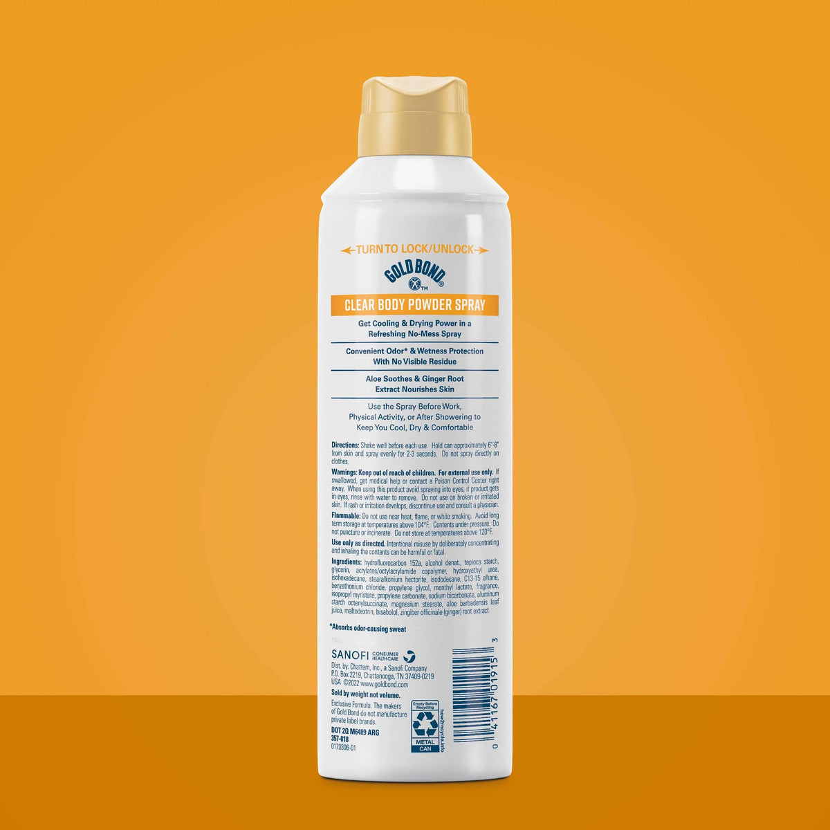 Spray Déodorant Corps Gold Bond application sur la peau