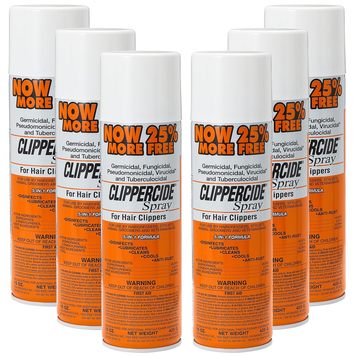 Spray désinfectant CLIPPERCIDE 5-en-1 15oz, vue de face