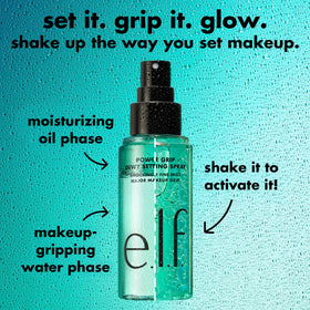 Spray Fixateur Dewy Power Grip e.l.f. sur un fond esthétique
