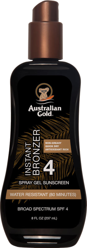 Spray Gel Solaire Australian Gold SPF 4 en bouteille vue de face