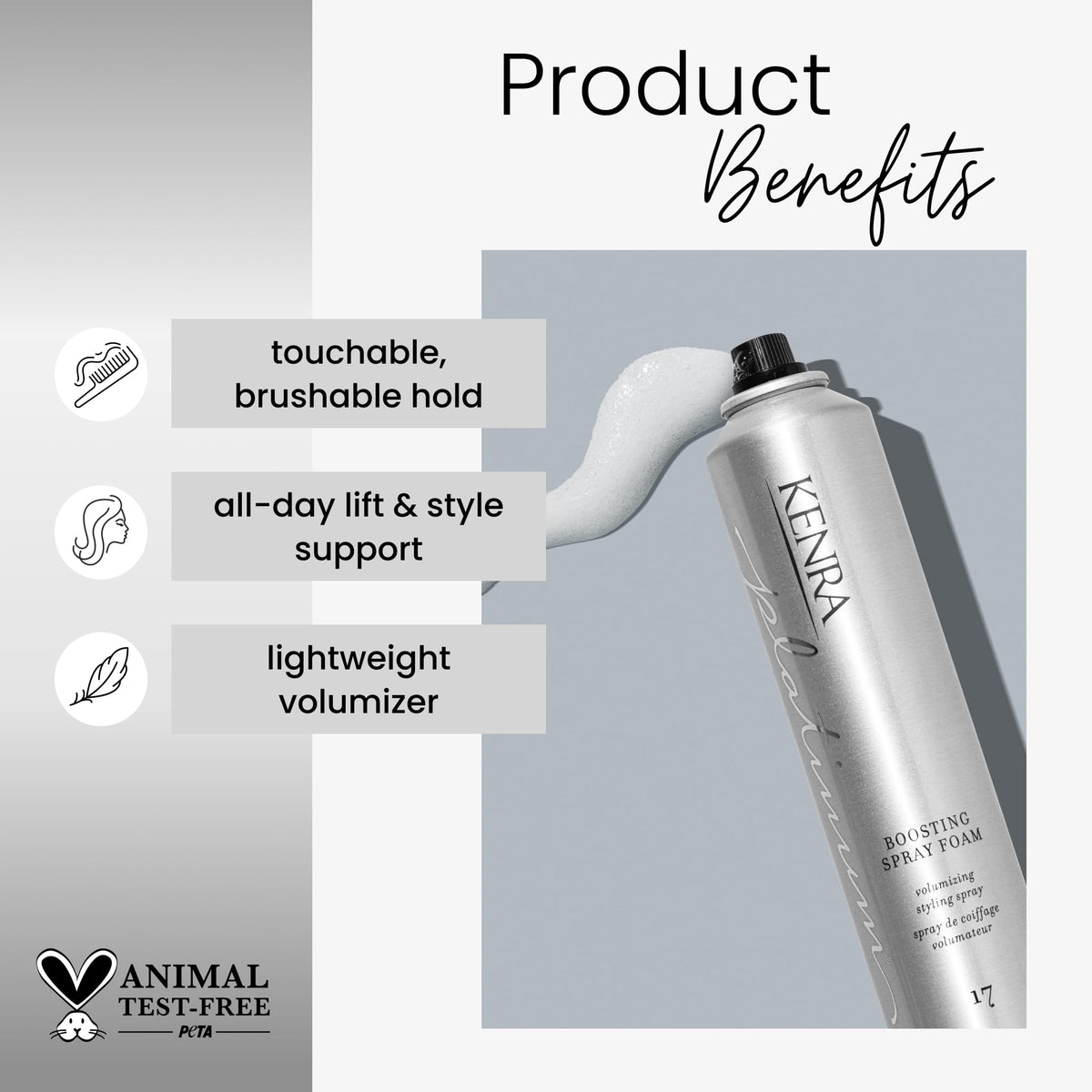 Spray-Mousse Kenra 17 en utilisation sur cheveux