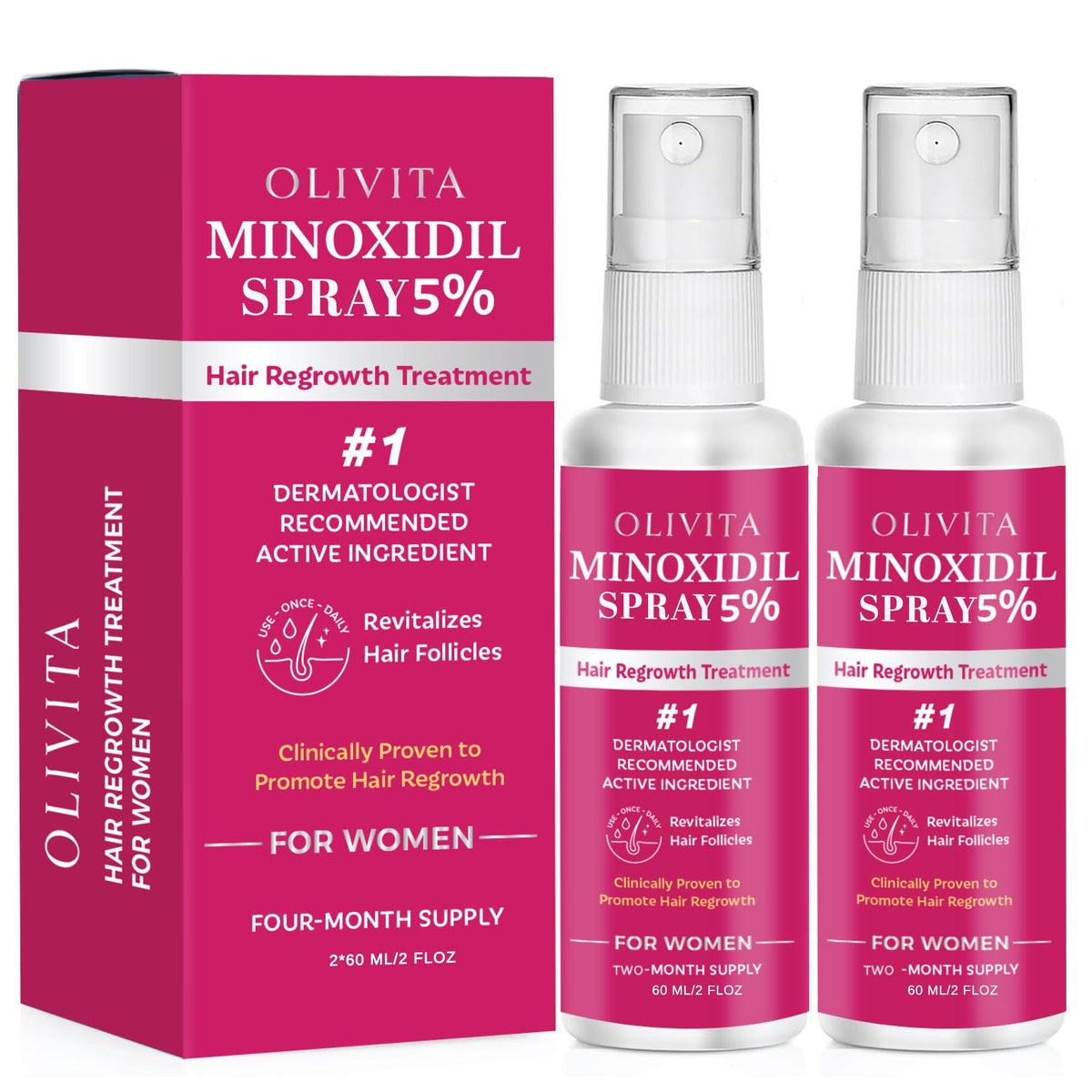 Spray OLIVITA 5% Minoxidil pour la croissance des cheveux, vue avant