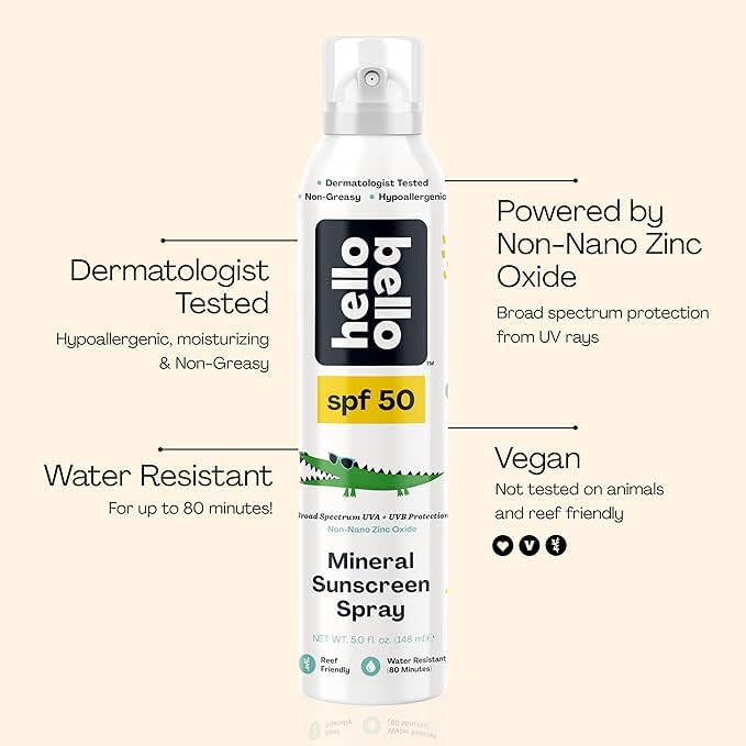 Spray solaire Hello Bello affichant l'étiquette et le design