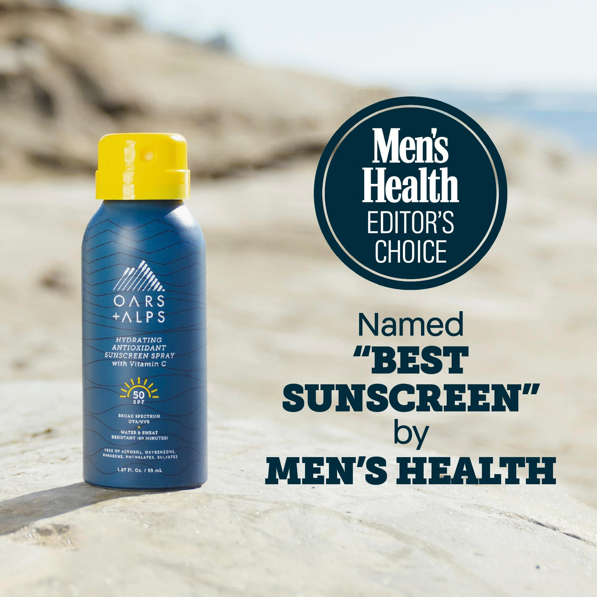 Spray solaire Oars + Alps SPF 50 en main