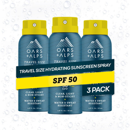 Spray solaire Oars + Alps SPF 50, taille voyage, vue de face.