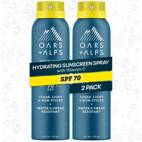 Spray solaire Oars + Alps SPF 70 corps modèle avant avec bouchon