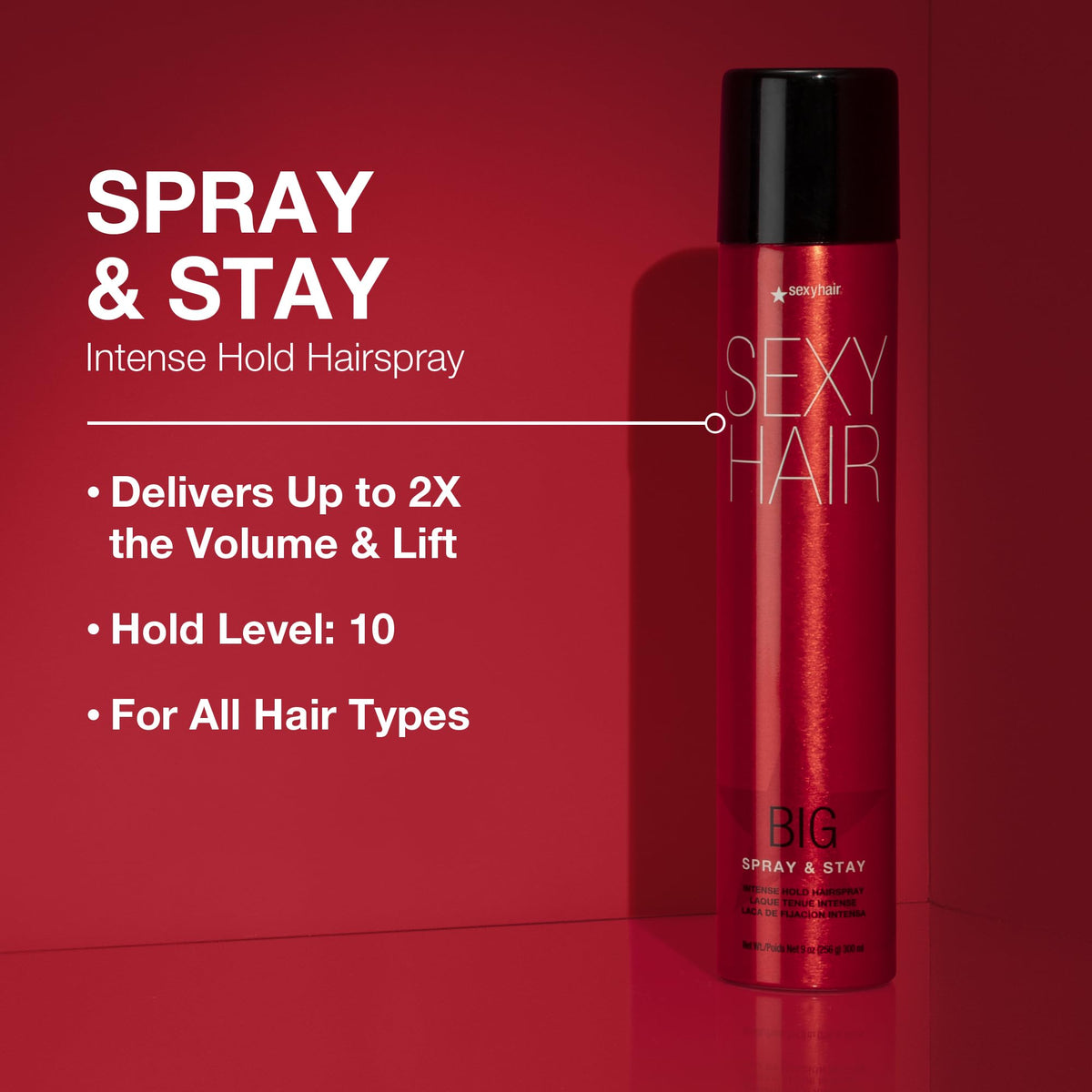 Spray & Stay de SexyHair 320g flacon avec éclat transparent