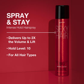 Spray & Stay de SexyHair 320g flacon avec éclat transparent
