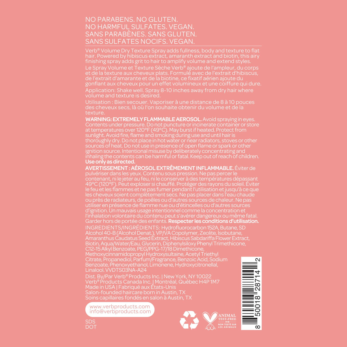Spray texturant VERB Volume 1,6 oz en utilisation pour le coiffage