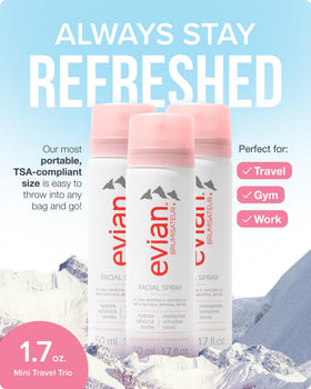 Spray Visage Évian 50 ml Trio Voyage Hydratant en situation