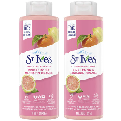 St. Ives Gel Douche Exfoliant 2-Pack Citron Rose et Orange Mandarine, vue de face