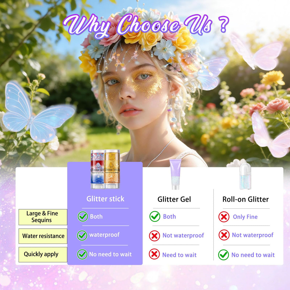Stick à paillettes AROIC, application sur les cheveux