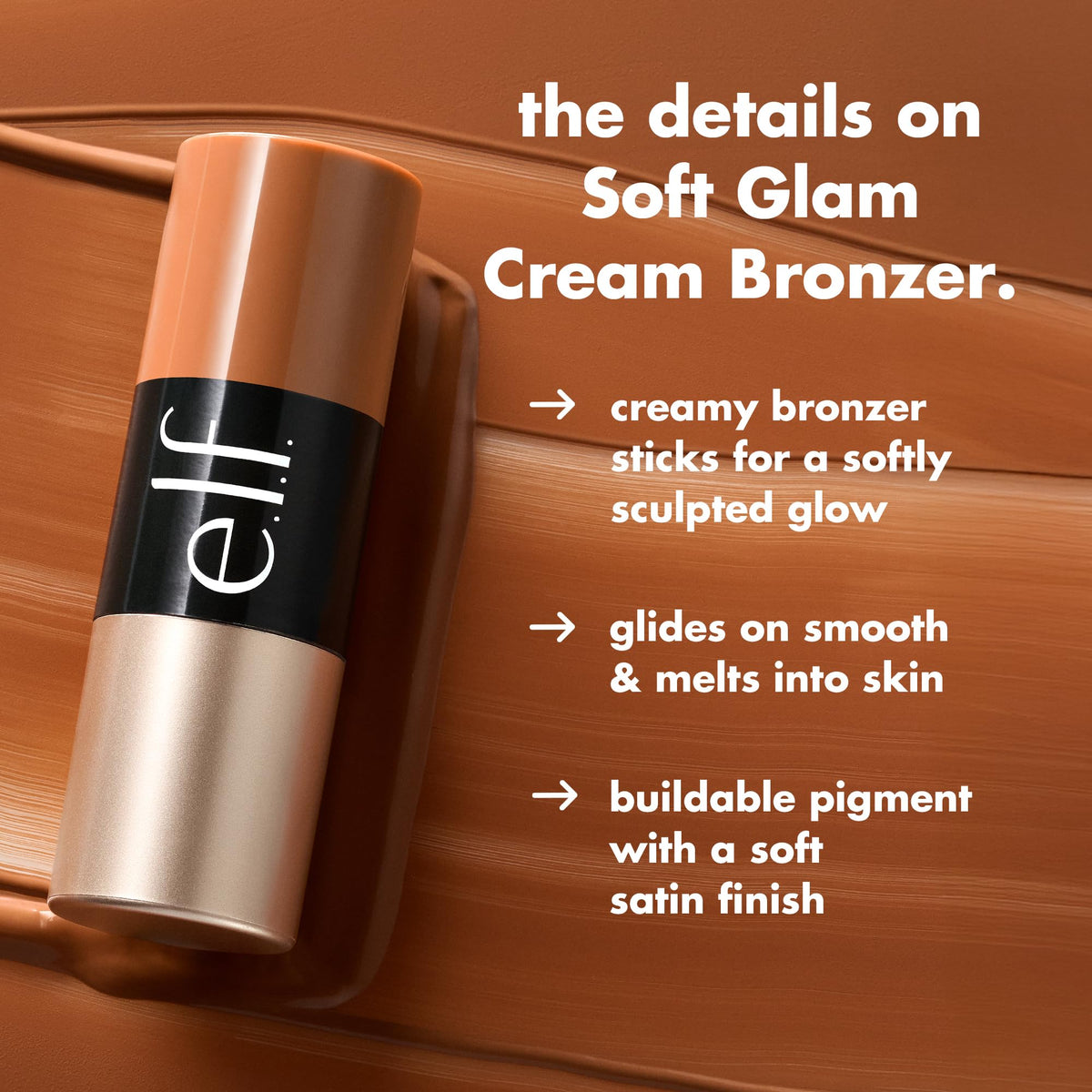 Stick Bronzant Crème e.l.f. avec capuchon enlevé, couleur Tan-Deep