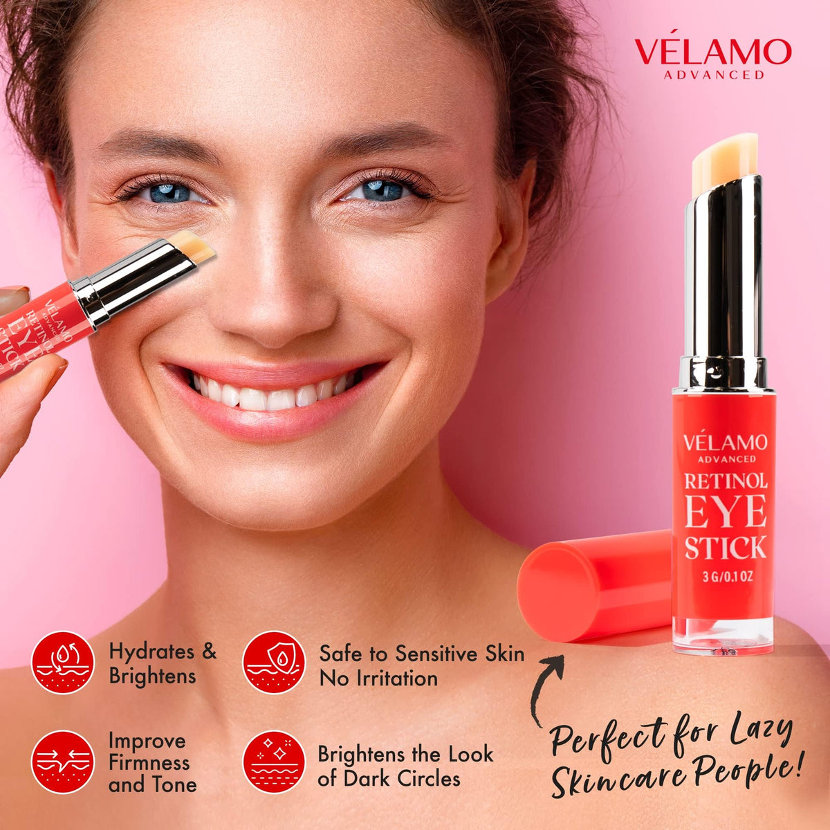 Stick contour des yeux VELAMO ADVANCED au rétinol, application sur la peau