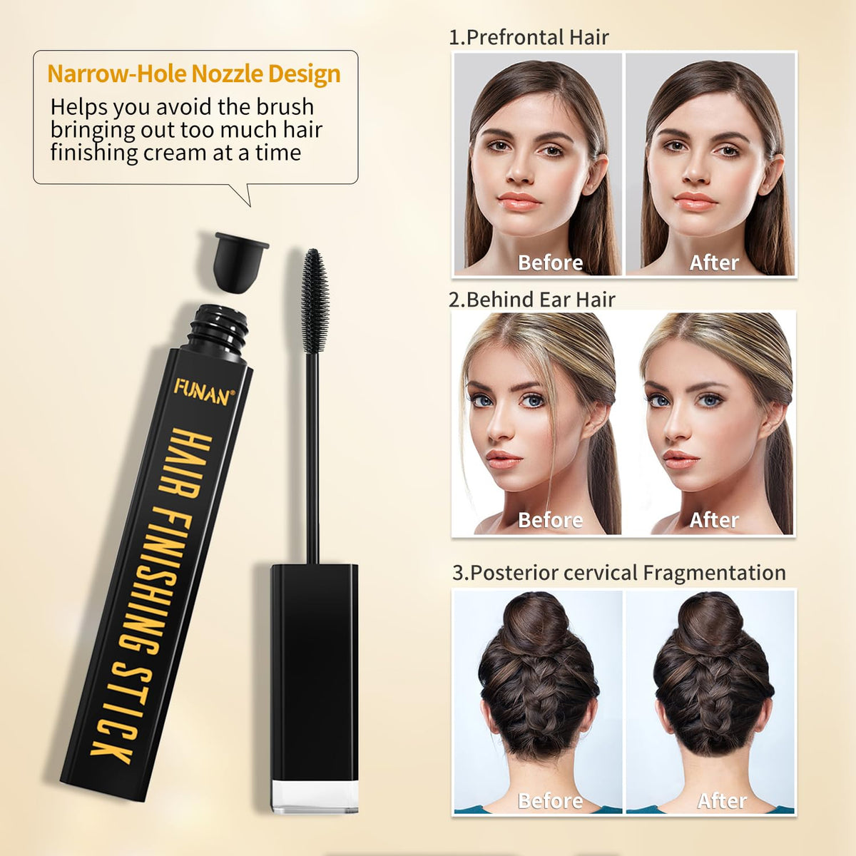 Stick de finition FUNAN sur une table avec des accessoires de coiffure