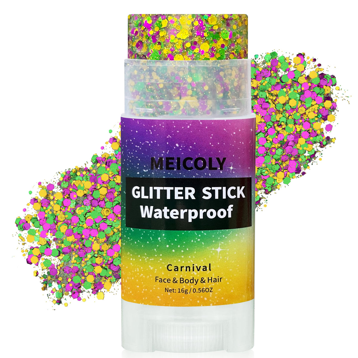 Stick de paillettes MEICOLY or violet vert vue de face