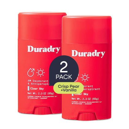 Stick Duradry Antitranspirant vue avant avec étiquette Clear Sky