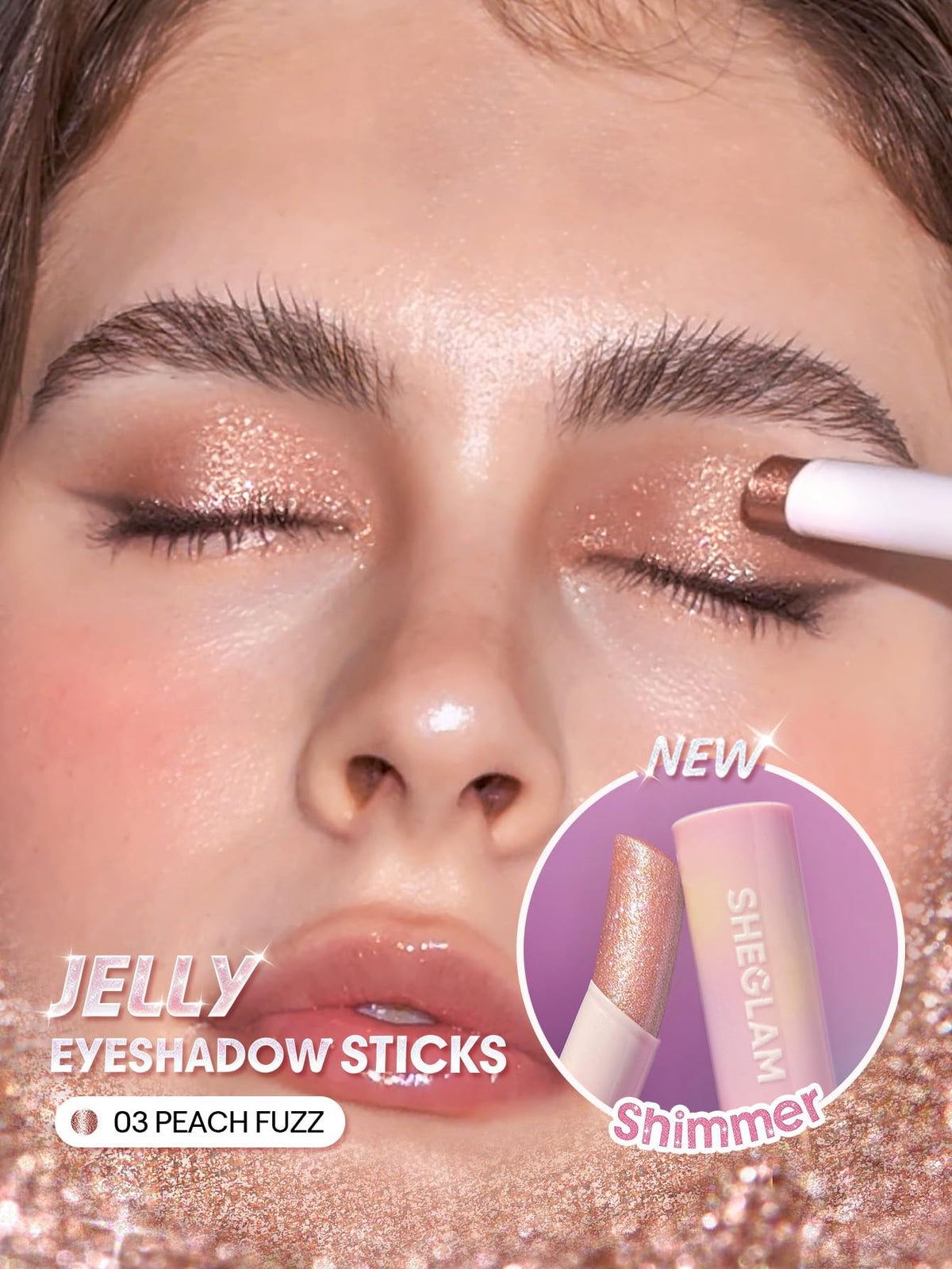 Stick Gelée Cristal SHEGLAM 10g utilisé comme enlumineur sur la joue