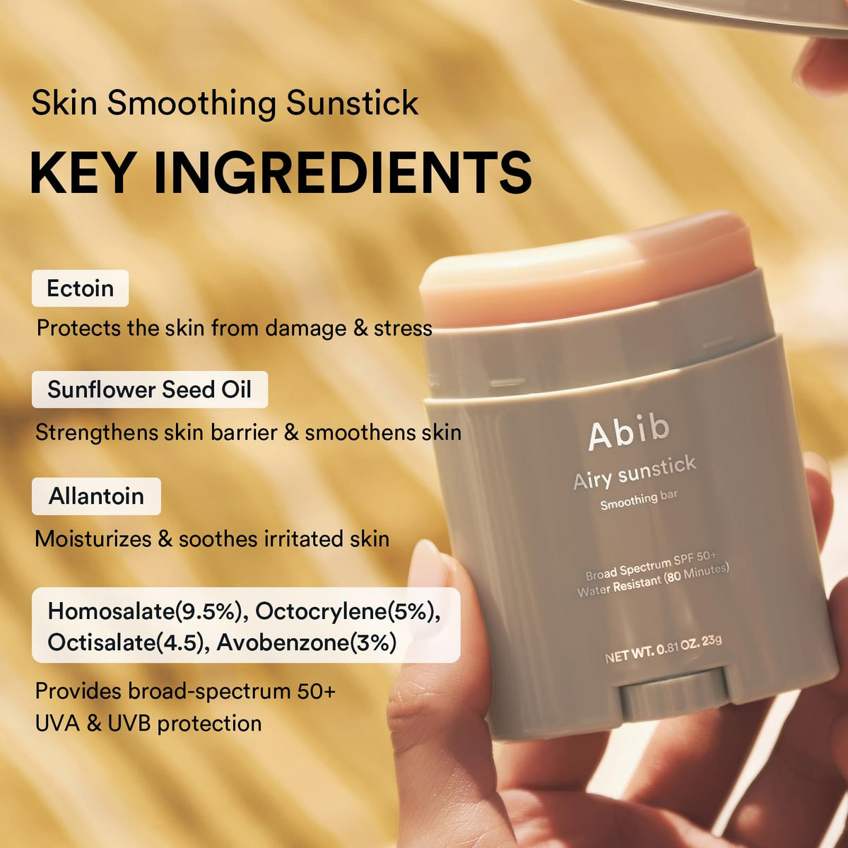 Stick solaire Abib Airy Sunstick SPF50+ ouvert, vue du produit