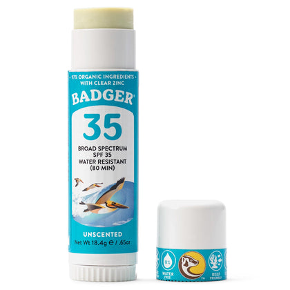 Stick solaire Badger SPF 35 vue de face avec emballage