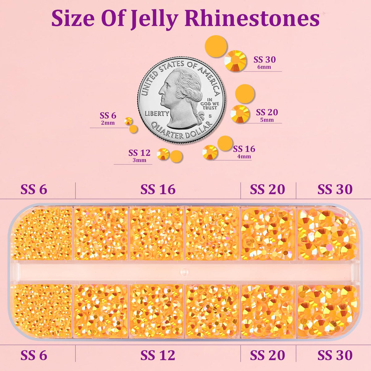 Strass en résine jelly TINKRSTUFF de différentes tailles dans la boîte