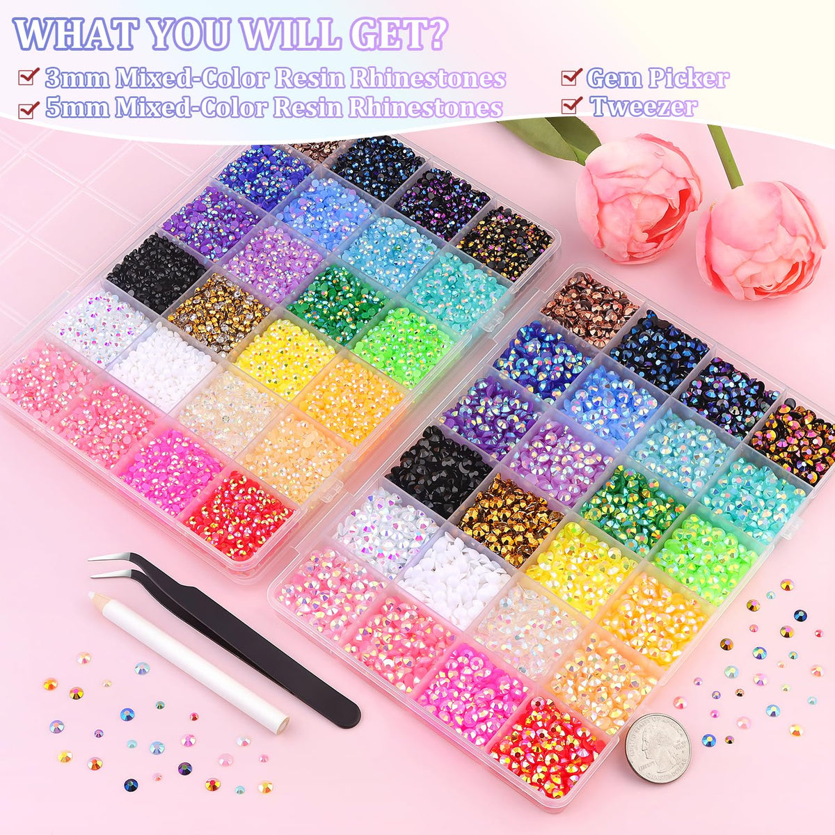 Strass en résine multicolores 3mm et 5mm du kit TINKRSTUFF