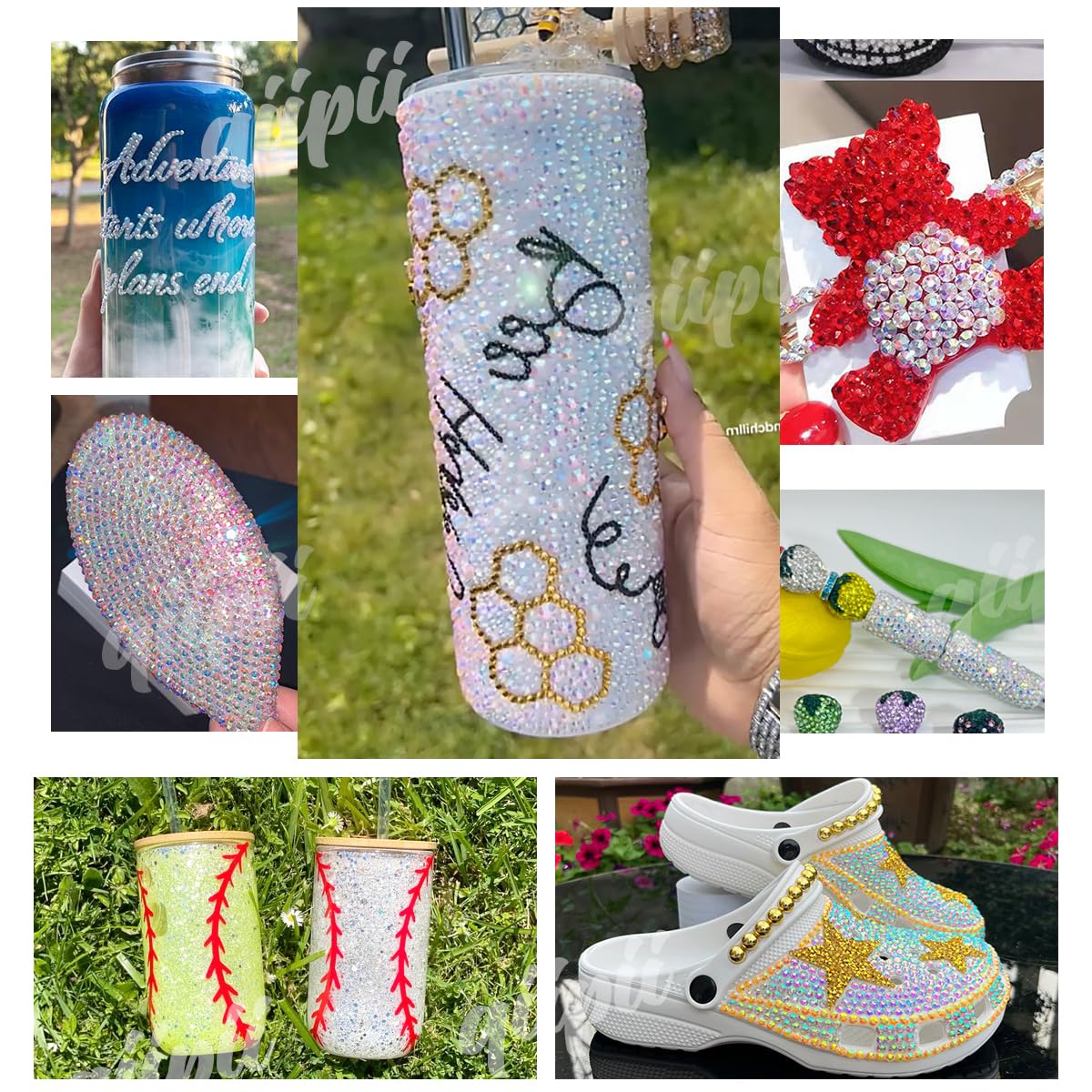 Strass résine bleu sur tumblers décorés