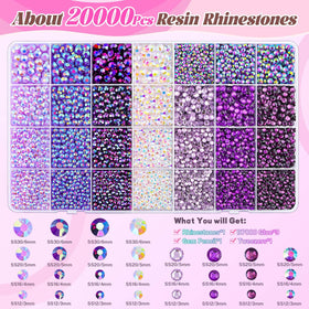 Strass violets en résine dans une boîte avec outils inclus