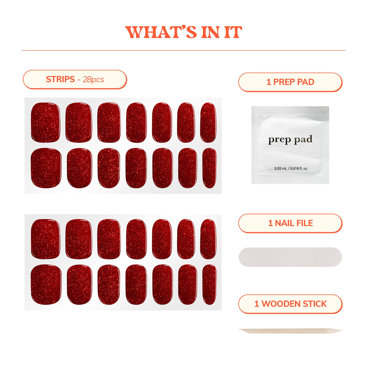 Strips de vernis heyhae appliqués sur des ongles, éclat rouge