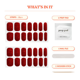 Strips de vernis heyhae appliqués sur des ongles, éclat rouge