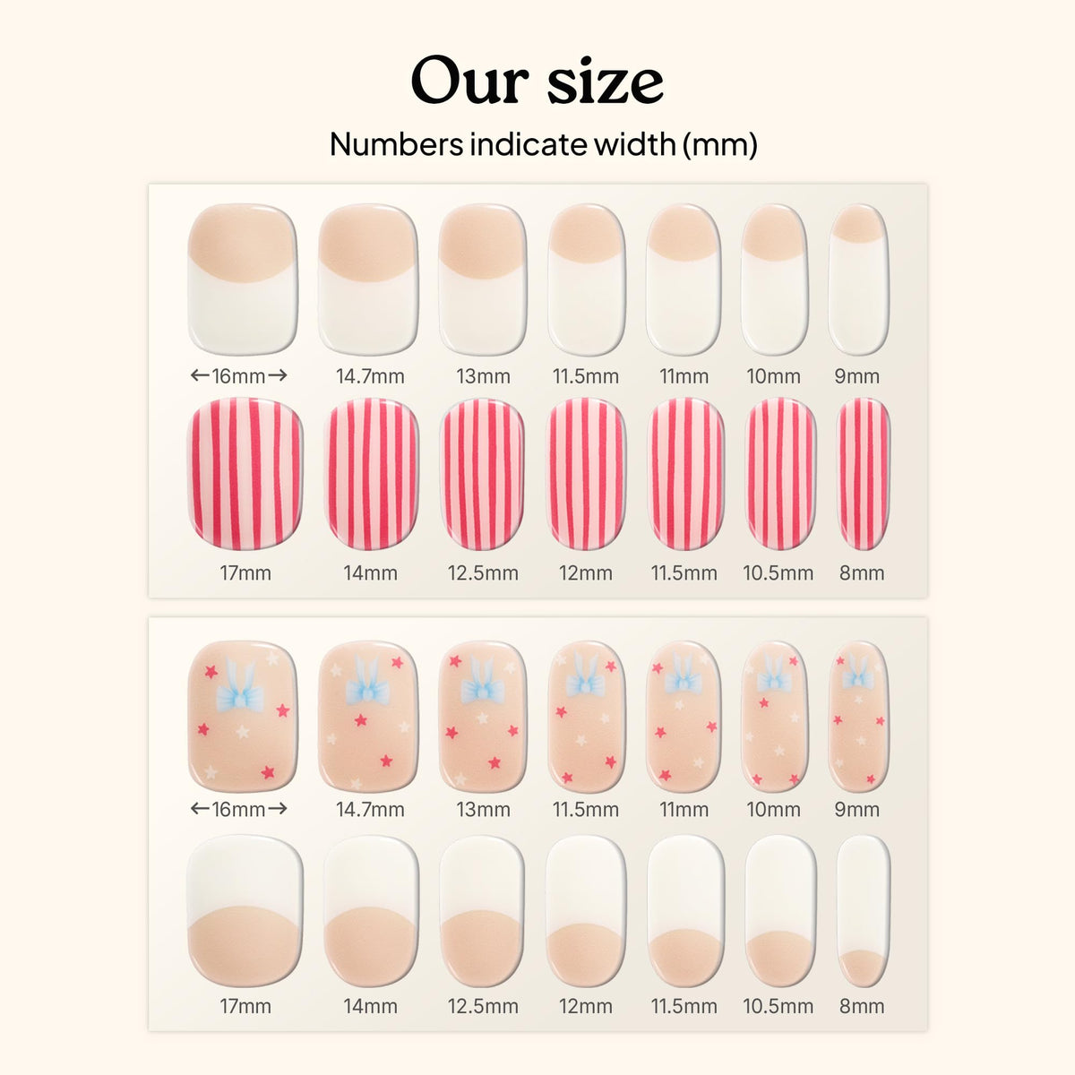 Strips de vernis heyhae exposés sur une surface blanche