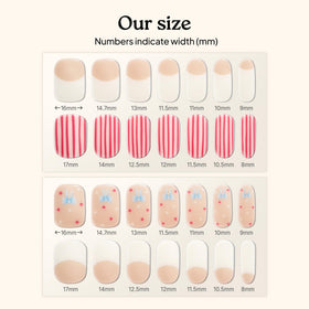Strips de vernis heyhae exposés sur une surface blanche
