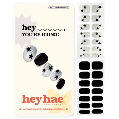 Strips de vernis semi-curé heyhae avec étoiles noires et paillettes