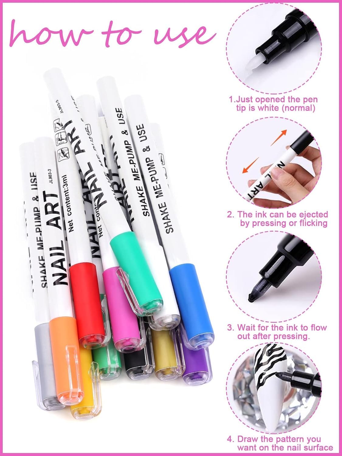 Stylos Nail Art Kalolary sur une table de manucure