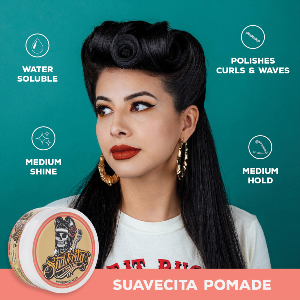 Suavecita Pomade 2,3 oz en utilisation sur des cheveux longs