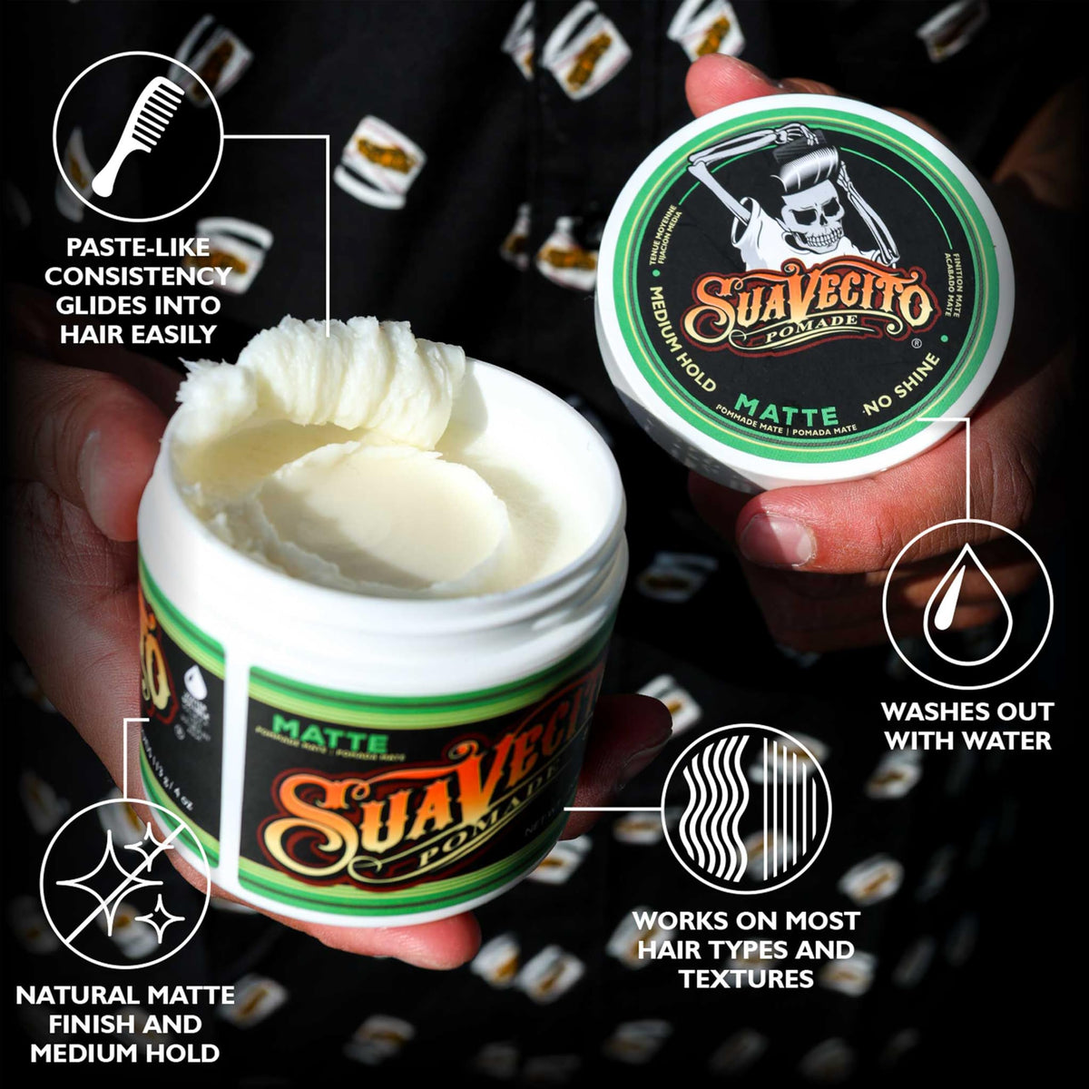 Suavecito Pomade Pâte Mate 4 oz avec étiquette