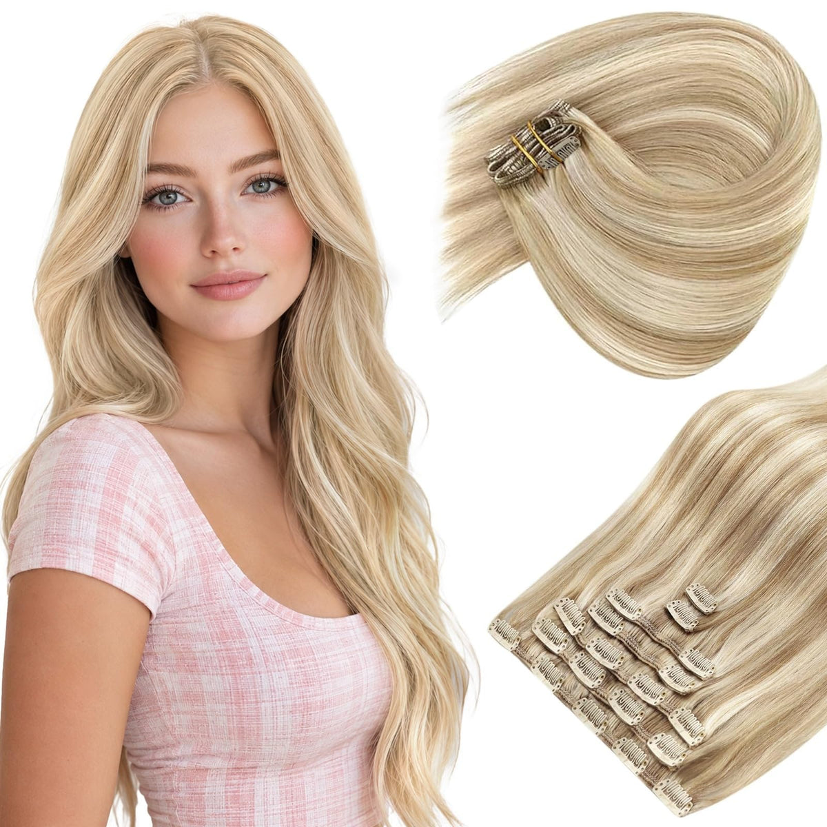 Sunny Hair Extensions Clip-in en Cheveux Humains Blonds vue avant
